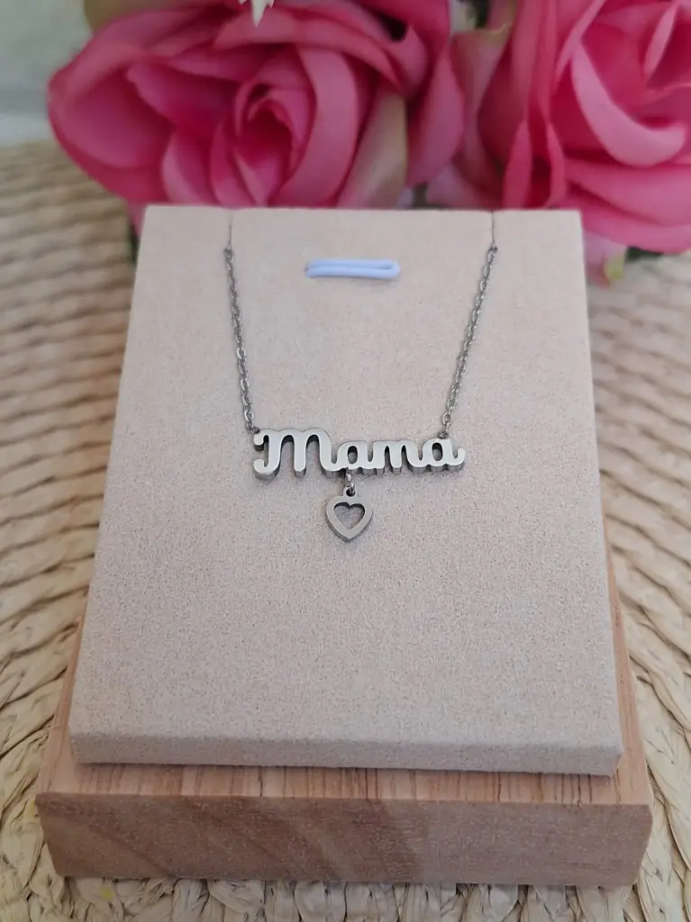Collar de Acero MAMA CORAZÒN PLATA