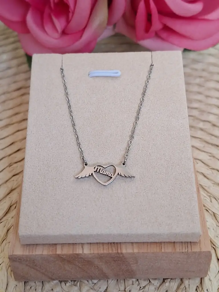 Collar de Acero MAMA ALAS PLATA