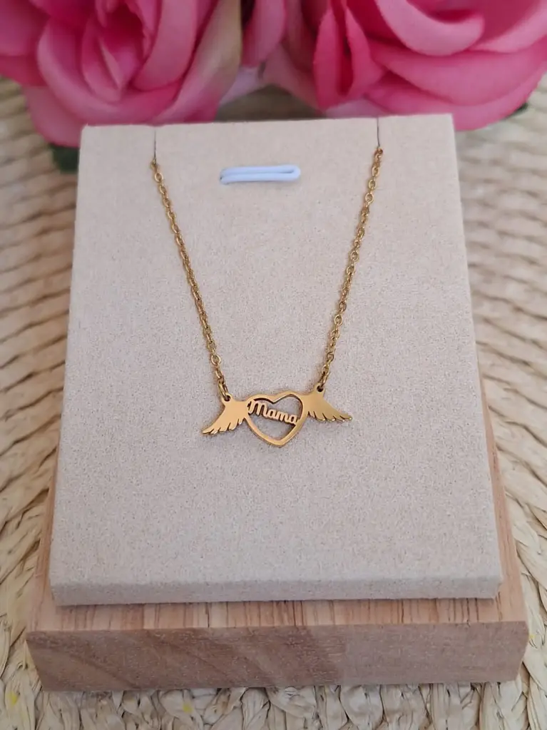 Collar de Acero MAMA ALAS DORADO