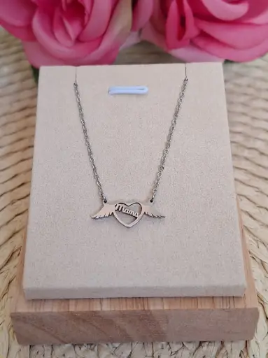 Collar de Acero MAMA ALAS PLATA
