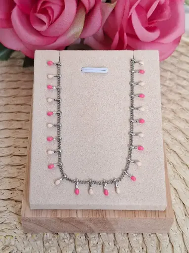 Collar de acero Rosa y blanco 